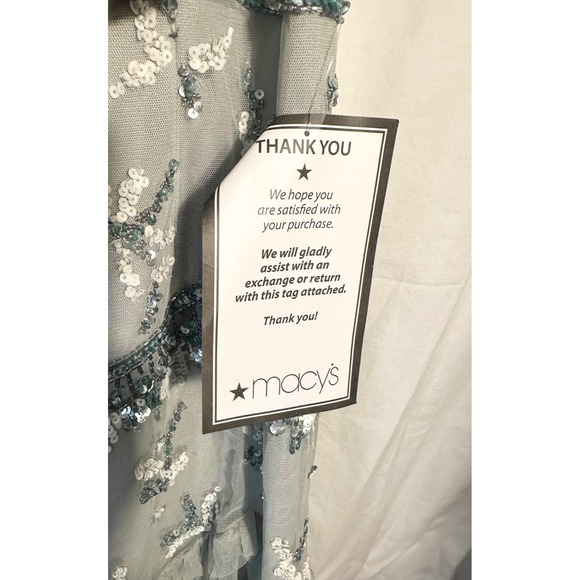 Adrianna Papell Women's Dress Beaded Ruffled Sheer Flutter-Sleeve Boho Sage 6 - Picture 5 of 10